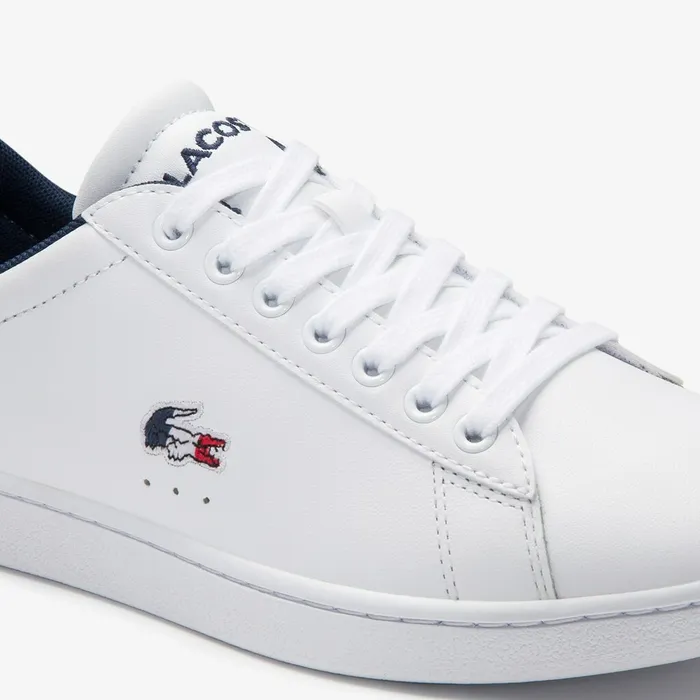 Carnaby Evo Tricolore Leather and Synthetic Sneakers WhiteNavyRed Womens Lacoste Sneakers Online Outlet Store
