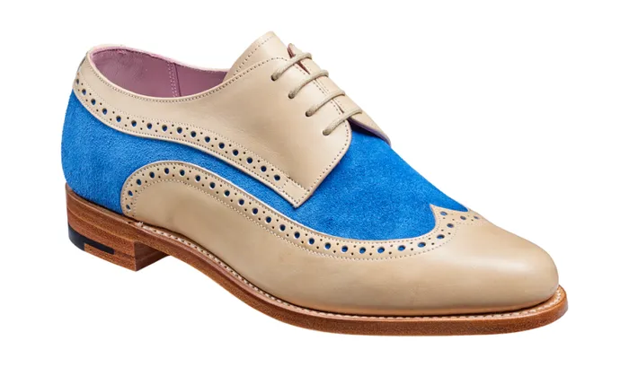 Cassie 8211 Beige Calf Sky Blue Suede Womens Barker Shoes Brogues