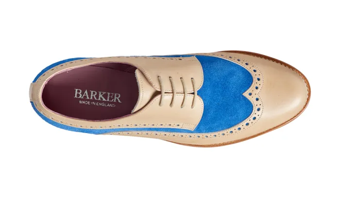 Cassie 8211 Beige Calf Sky Blue Suede Womens Barker Shoes Brogues