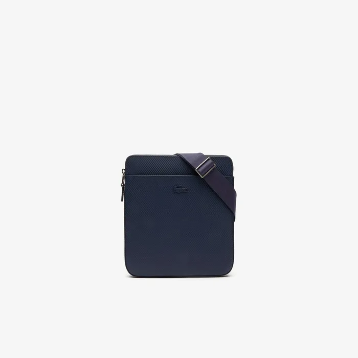 Chantaco Matte Leather Flat Zip Bag Peacoat Mens Lacoste Bags For Sale