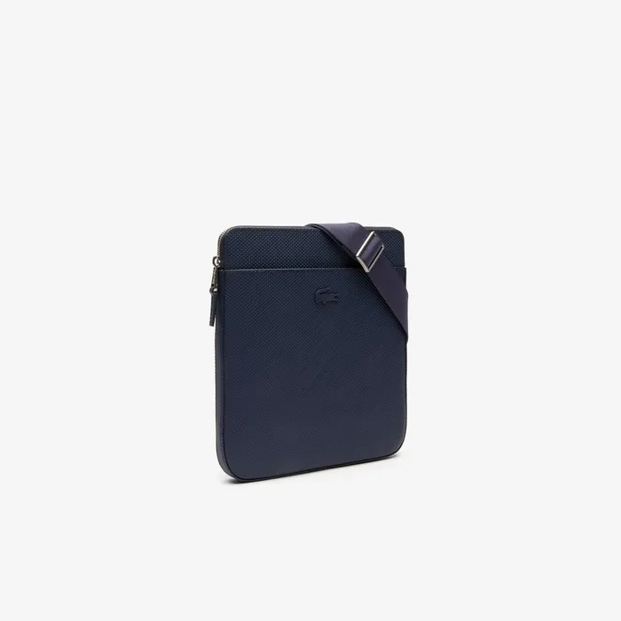 Chantaco Matte Leather Flat Zip Bag Peacoat Mens Lacoste Bags For Sale