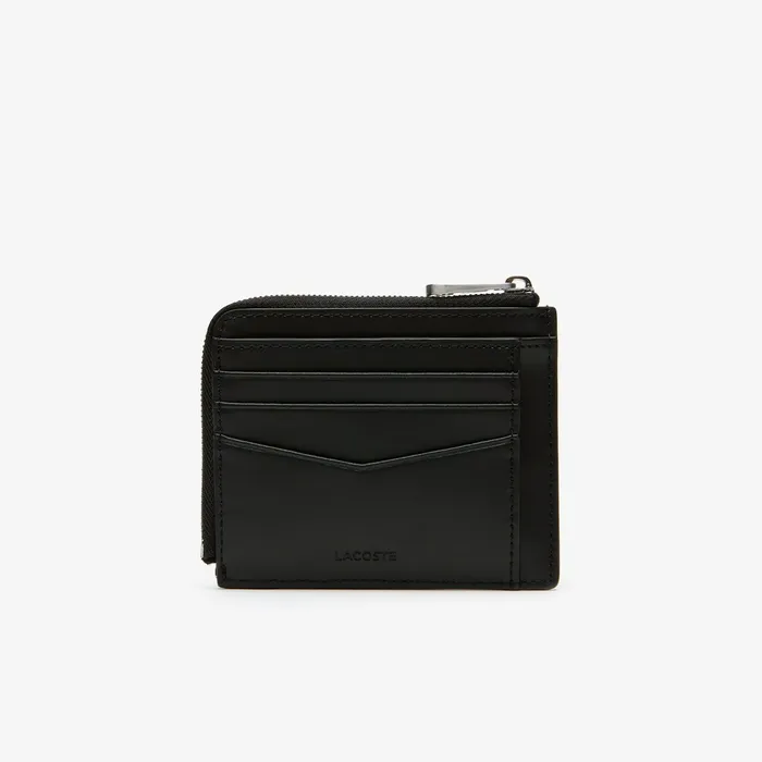 Chantaco Matte Piqu Leather Zip 4 Card Holder Black Mens Lacoste Small Leather Goods Cheap On Sale