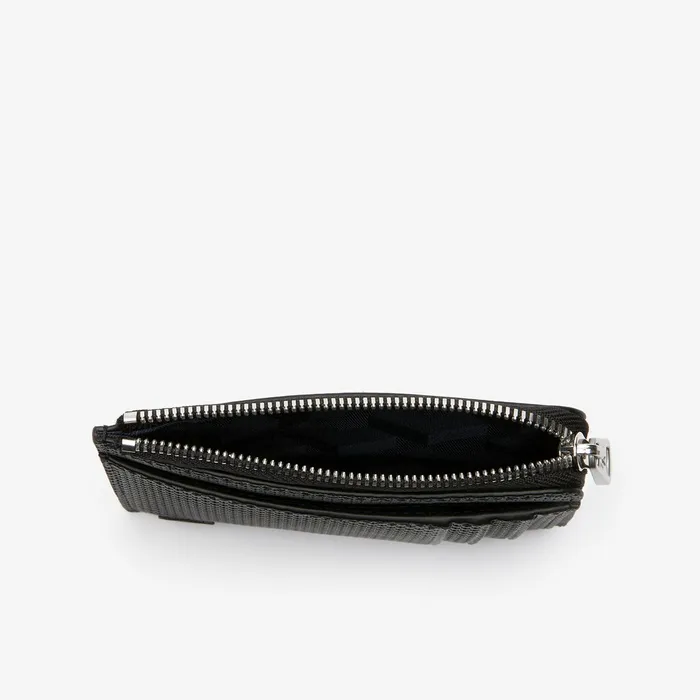 Chantaco Matte Piqu Leather Zip 4 Card Holder Black Mens Lacoste Small Leather Goods Cheap On Sale