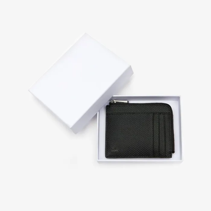 Chantaco Matte Piqu Leather Zip 4 Card Holder Black Mens Lacoste Small Leather Goods Cheap On Sale