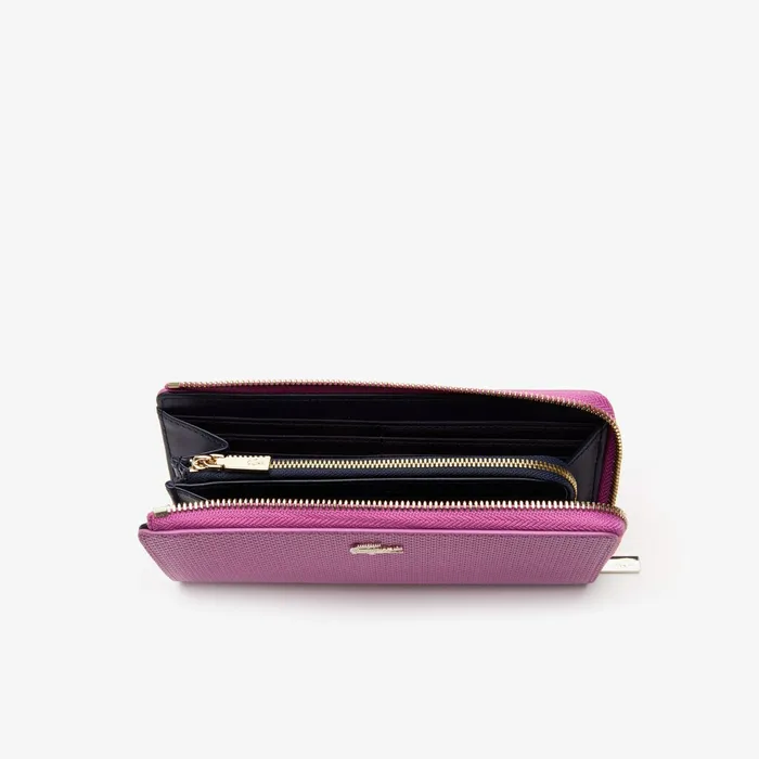 Chantaco Piqu Leather 8Card Zip Wallet Meadow Mauve Peacoat Womens Lacoste Small Leather Goods Gift 4 You