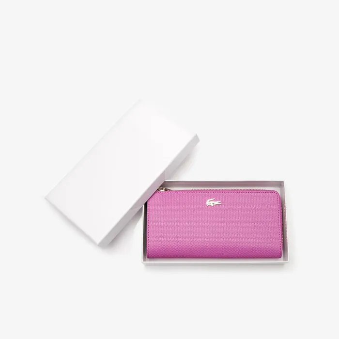 Chantaco Piqu Leather 8Card Zip Wallet Meadow Mauve Peacoat Womens Lacoste Small Leather Goods Gift 4 You
