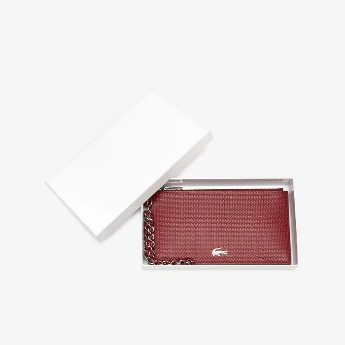 Chantaco Piqu Leather Zip Coin Pouch Tawny Port Womens Lacoste Small Leather Goods For Sale