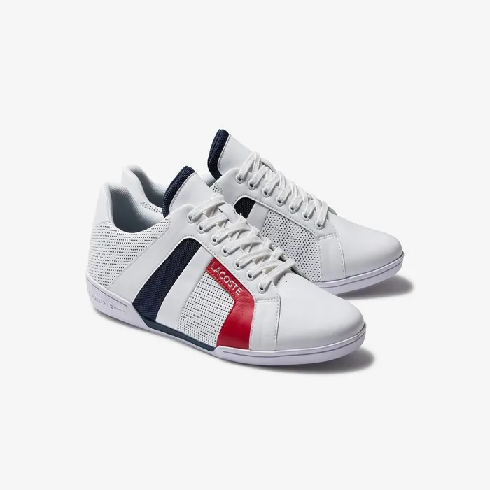 Chaymon Club Leather and Mesh Sneakers WhiteNavy Mens Lacoste Sneakers Online Outlet Store