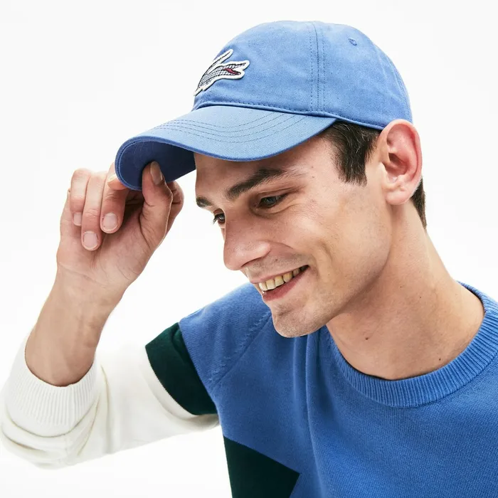Check Croc Badge Cotton Cap Blue Mens Lacoste Caps and Hats Online