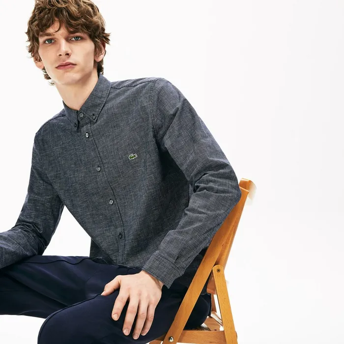Checkered Cotton Shirt Navy Blue Mens Lacoste Button Down Shirts Near Me