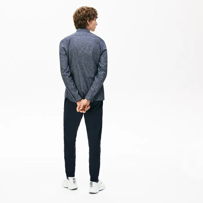Checkered Cotton Shirt Navy Blue Mens Lacoste Button Down Shirts Near Me