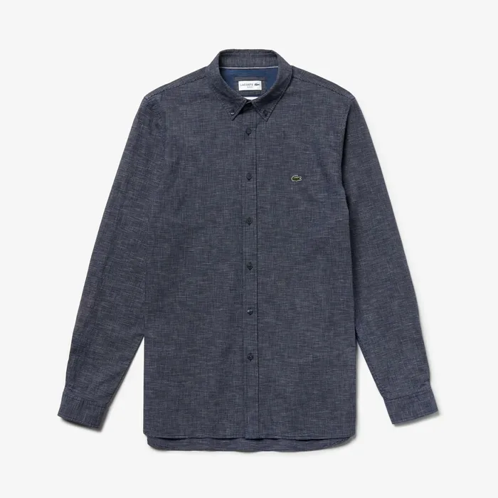 Checkered Cotton Shirt Navy Blue Mens Lacoste Button Down Shirts Near Me