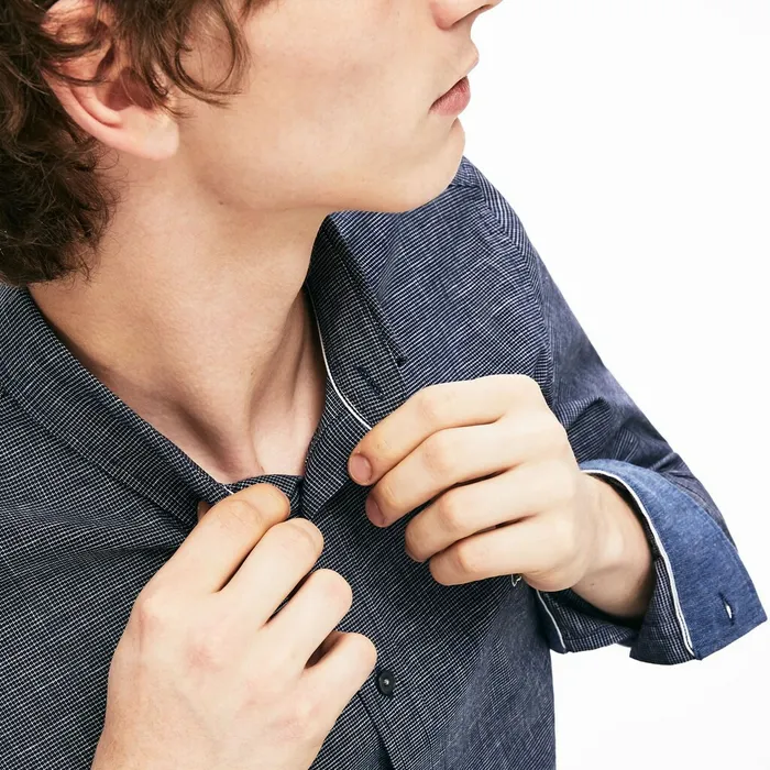 Checkered Cotton Shirt Navy Blue Mens Lacoste Button Down Shirts Near Me