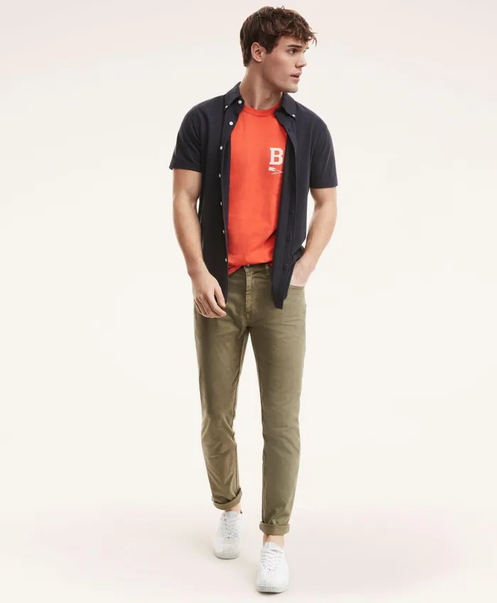 Chinos andamp Casual Pants Men Brooks Brothers FivePocket Stretch Cotton Twill Pants Olive
