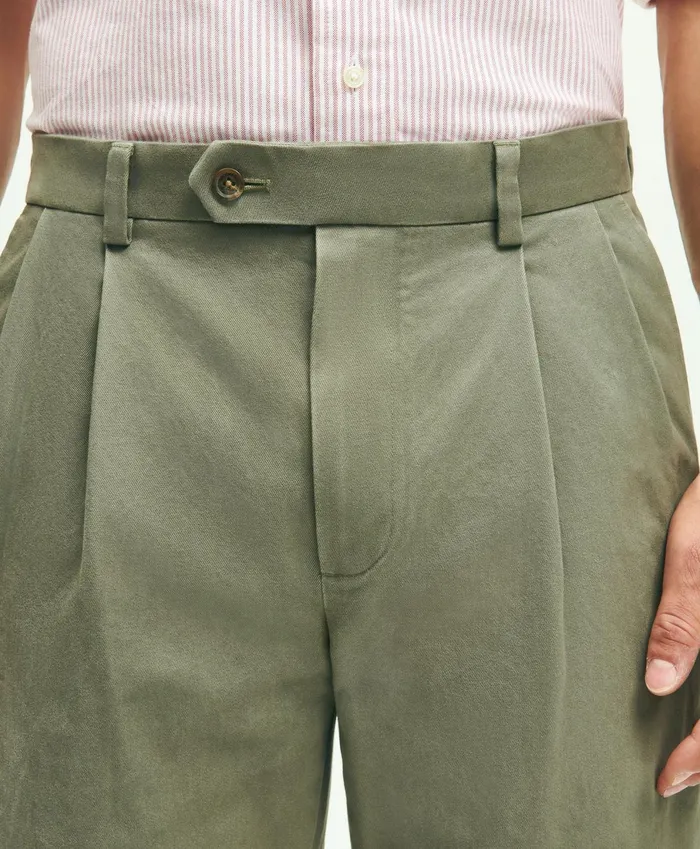 Chinos andamp Casual Pants Men Brooks Brothers PleatFront Cotton Vintage Chino Pants Green