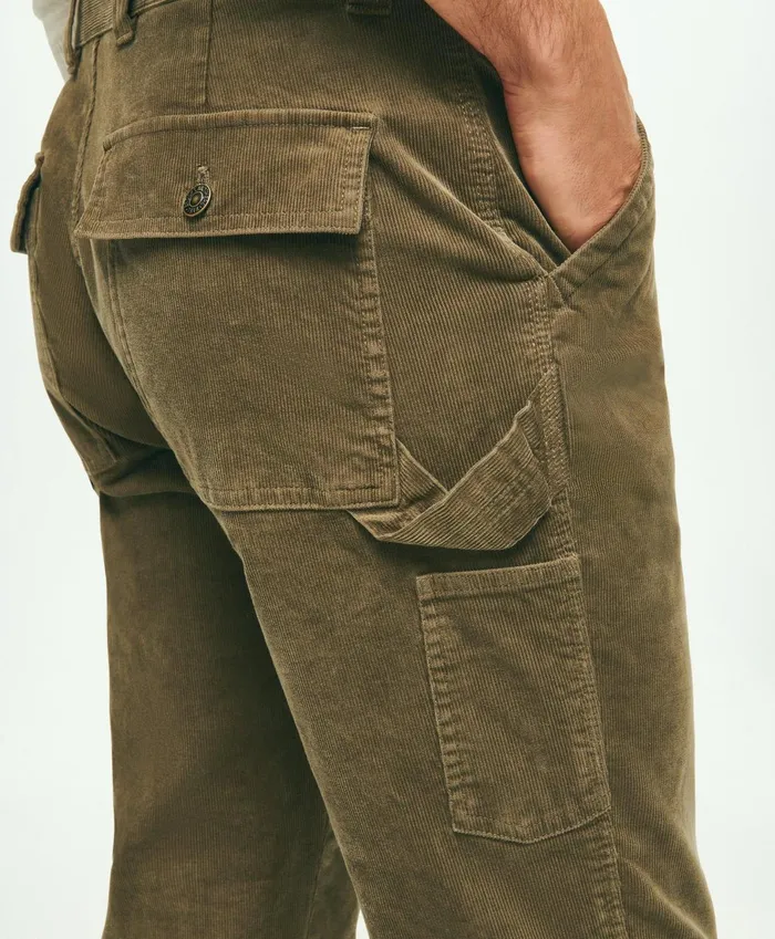 Chinos andamp Casual Pants Men Brooks Brothers Stretch Cotton Corduroy Carpenter Pants Olive