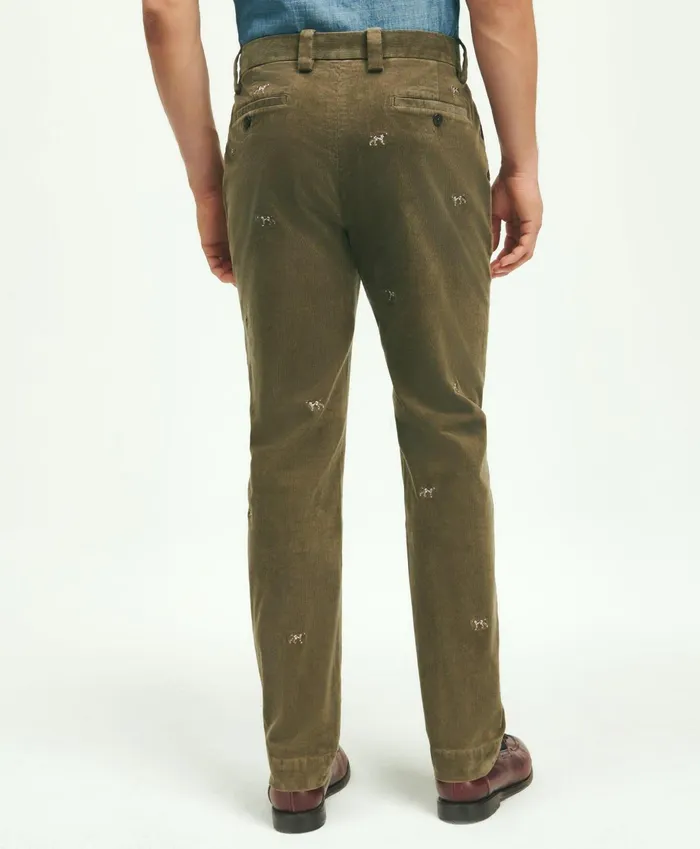 Chinos andamp Casual Pants Men Brooks Brothers Stretch Cotton FineWale Corduroy Embroidered Pants Dark Green