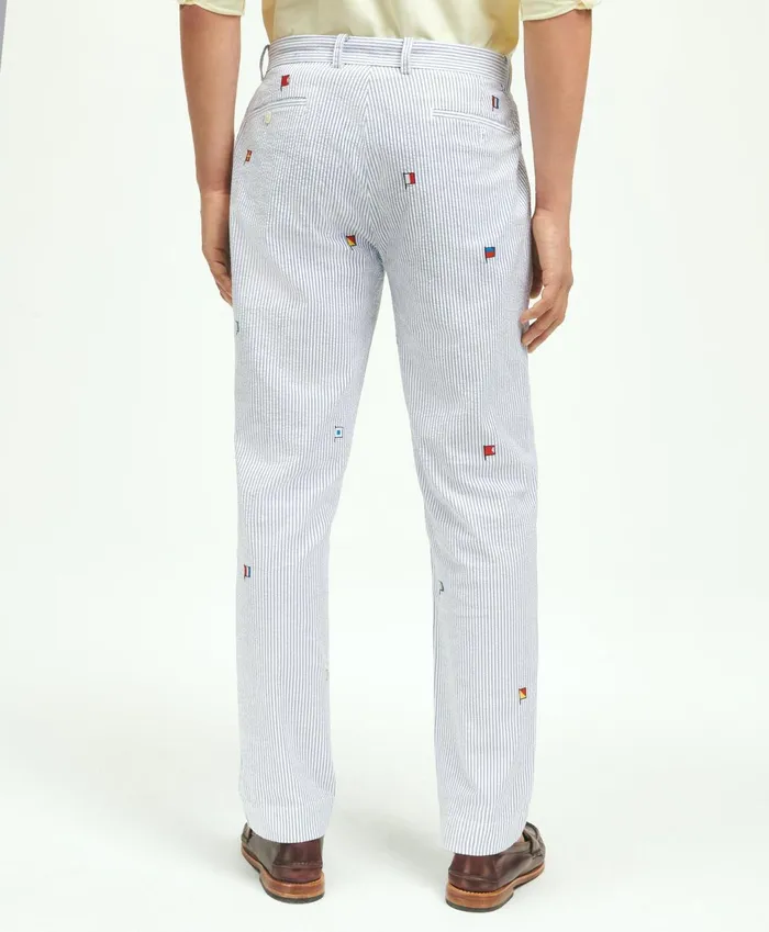 Chinos andamp Casual Pants Men Brooks Brothers Stretch Cotton Seersucker Flag Embroidered Chino Pants Blue