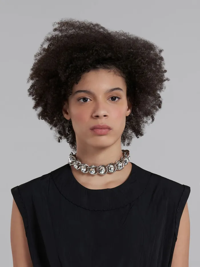 Chunky Chain Necklace With Rhinestones Women Marni Necklaces
