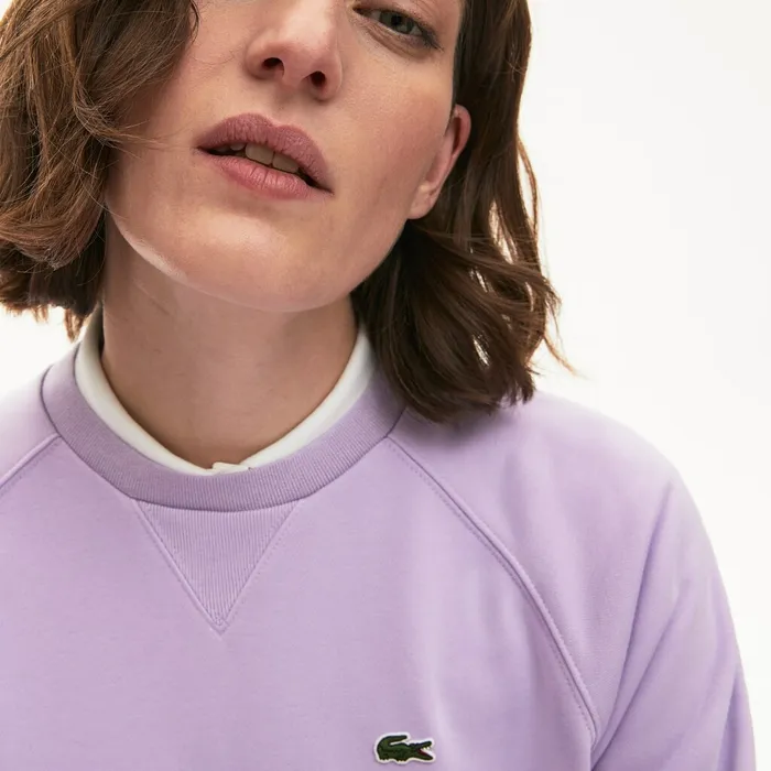 Classic Crewneck Fleece Sweatshirt PurpleGreen Womens Lacoste Sweaters and Sweatshirts Gift 4 You