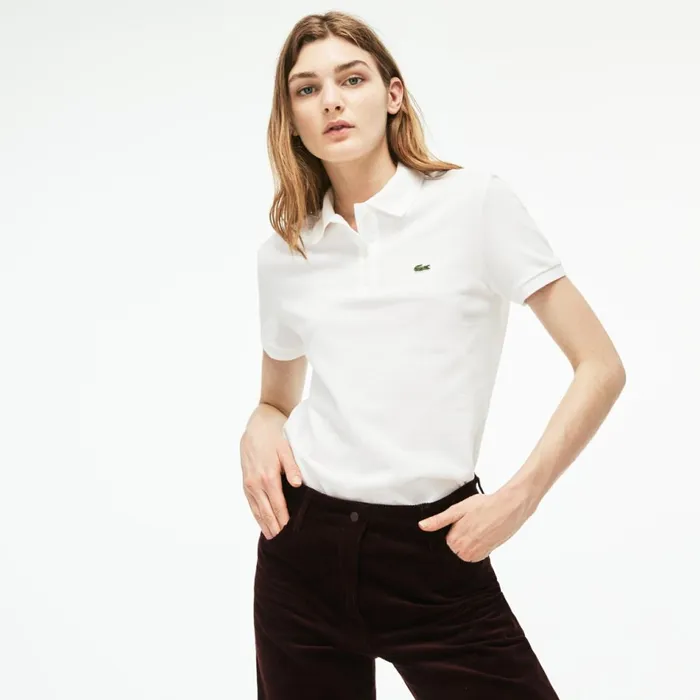 Classic Fit Soft Cotton Petit Piqu Polo Shirt White Womens Lacoste Polos Outlet