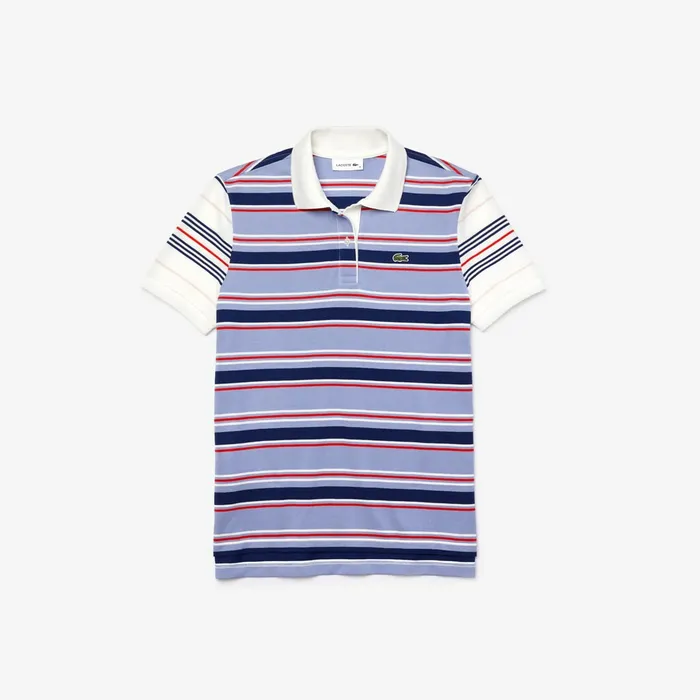 Classic Fit Striped Cotton Polo Shirt PurpleNavy BlueWhiteRedLight Pink Womens Lacoste Polos Gift Ideas