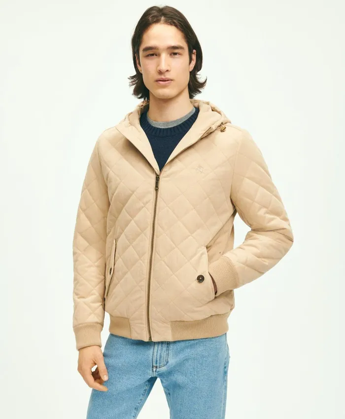 Coats andamp Jackets Men Brooks Brothers Cotton Blend Hooded Quilted Bomber Jacket Light Beige