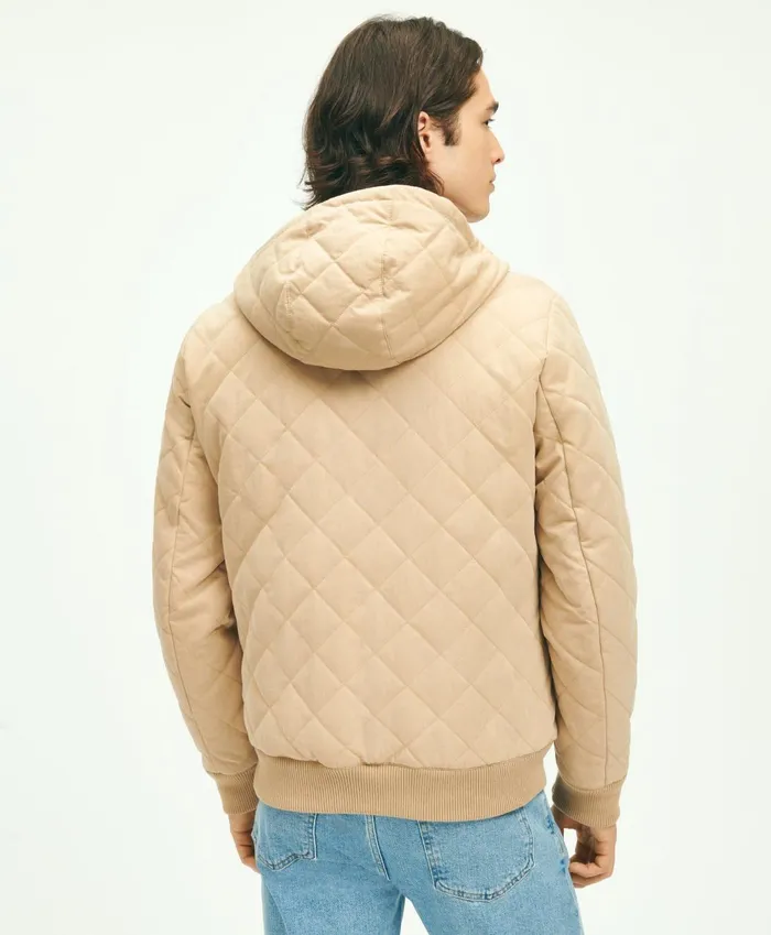Coats andamp Jackets Men Brooks Brothers Cotton Blend Hooded Quilted Bomber Jacket Light Beige