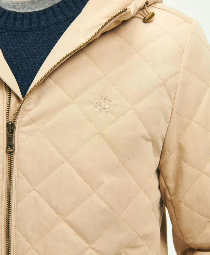 Coats andamp Jackets Men Brooks Brothers Cotton Blend Hooded Quilted Bomber Jacket Light Beige