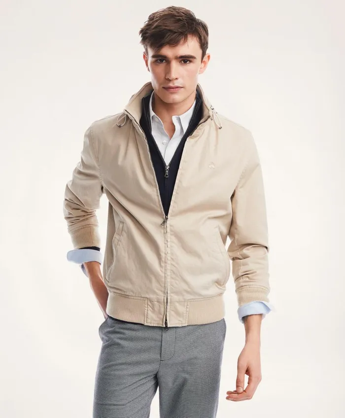 Coats andamp Jackets Men Brooks Brothers Cotton Bomber Jacket Dark Beige