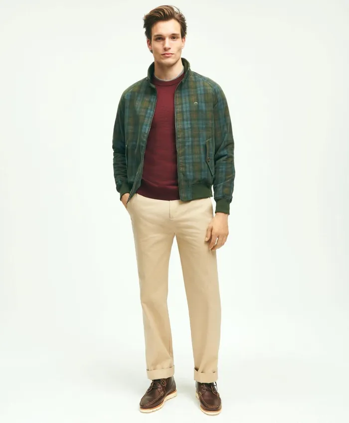 Coats andamp Jackets Men Brooks Brothers Cotton Corduroy Plaid Bomber Jacket Olive Multi