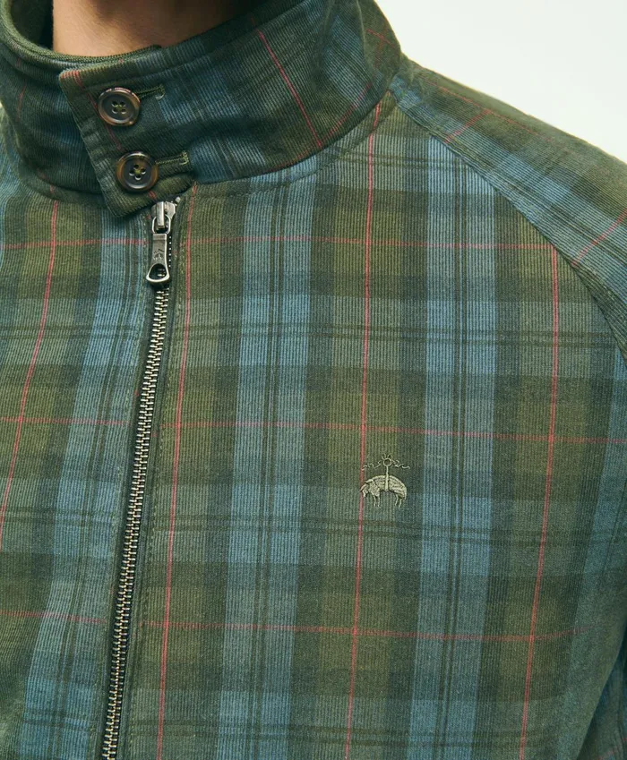 Coats andamp Jackets Men Brooks Brothers Cotton Corduroy Plaid Bomber Jacket Olive Multi
