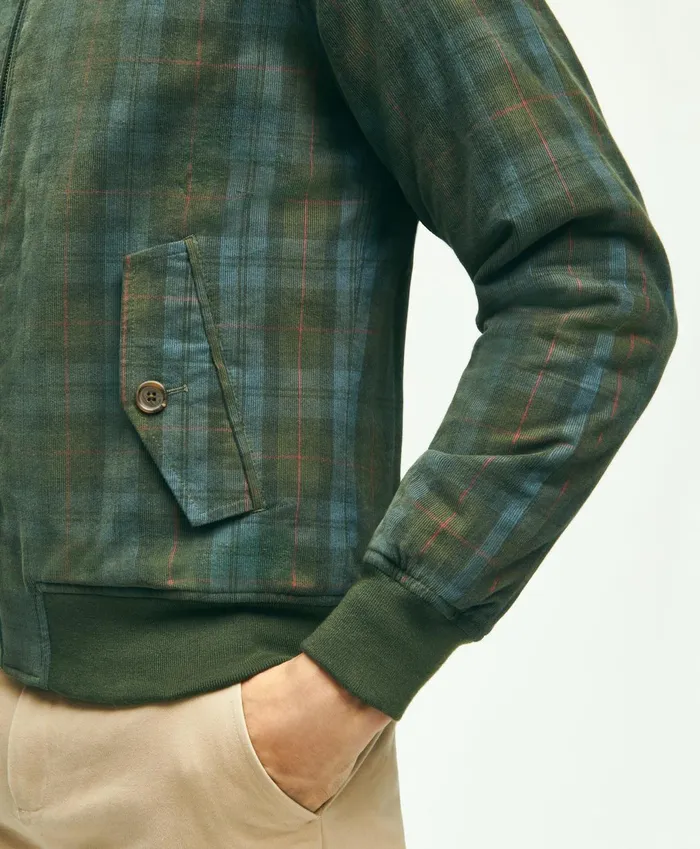 Coats andamp Jackets Men Brooks Brothers Cotton Corduroy Plaid Bomber Jacket Olive Multi