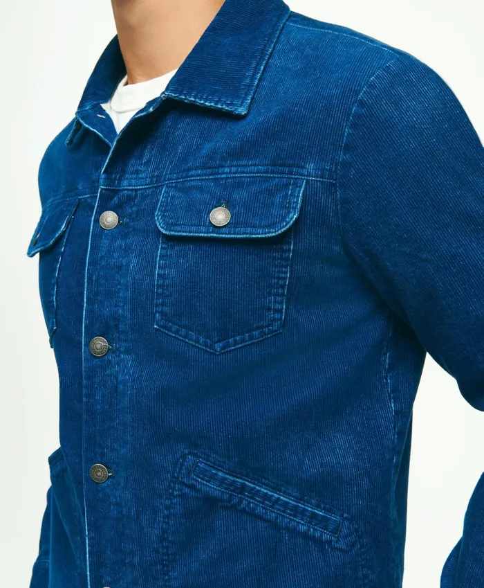 Coats andamp Jackets Men Brooks Brothers Medium Wale Corduroy Indigo Trucker Jacket Indigo