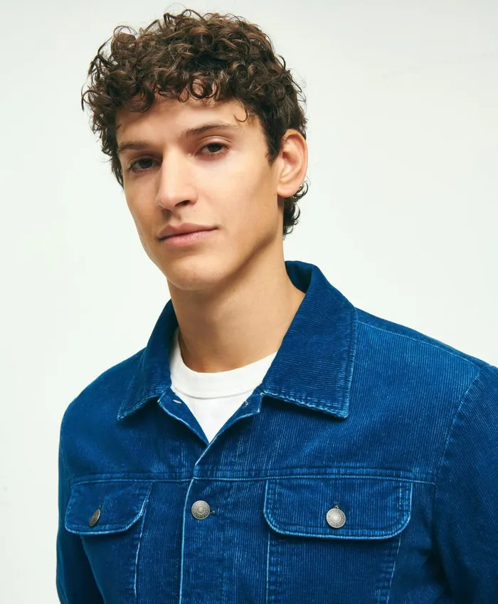 Coats andamp Jackets Men Brooks Brothers Medium Wale Corduroy Indigo Trucker Jacket Indigo