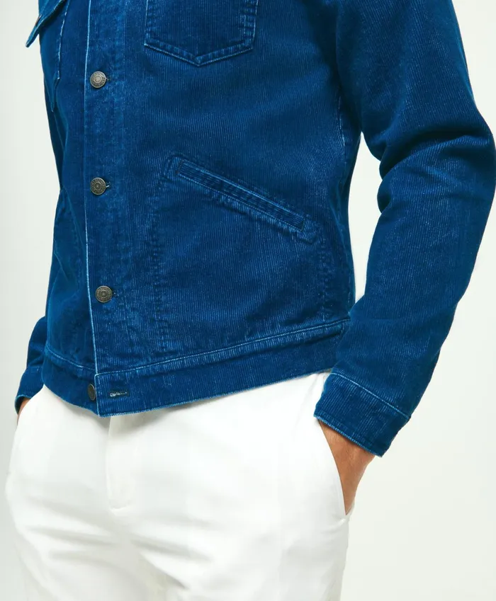Coats andamp Jackets Men Brooks Brothers Medium Wale Corduroy Indigo Trucker Jacket Indigo