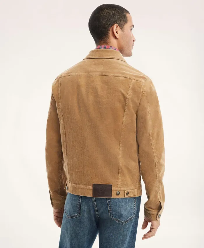 Coats andamp Jackets Men Brooks Brothers Medium Wale Corduroy Trucker Jacket Beige