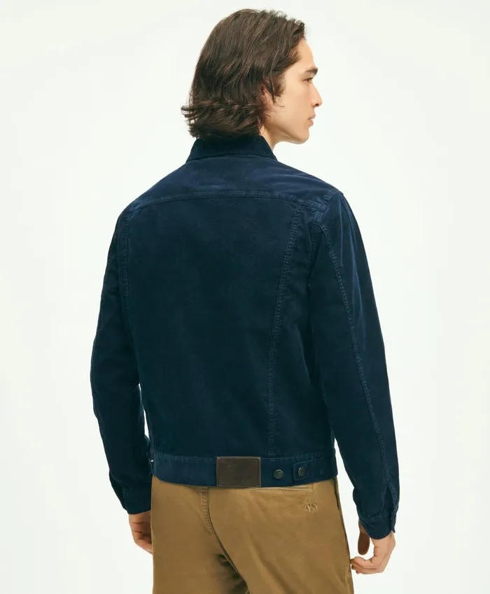 Coats andamp Jackets Men Brooks Brothers Medium Wale Corduroy Trucker Jacket Navy