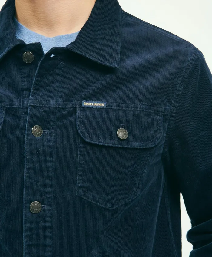 Coats andamp Jackets Men Brooks Brothers Medium Wale Corduroy Trucker Jacket Navy