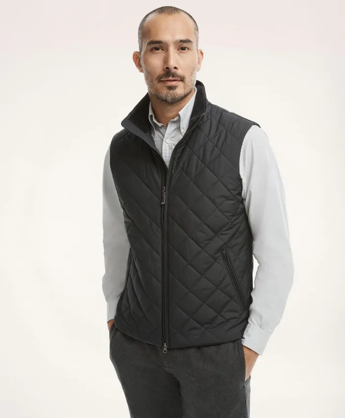Coats andamp Jackets Men Brooks Brothers Paddock Diamond Quilted Vest Black