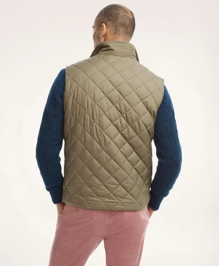 Coats andamp Jackets Men Brooks Brothers Paddock Diamond Quilted Vest Dark Green