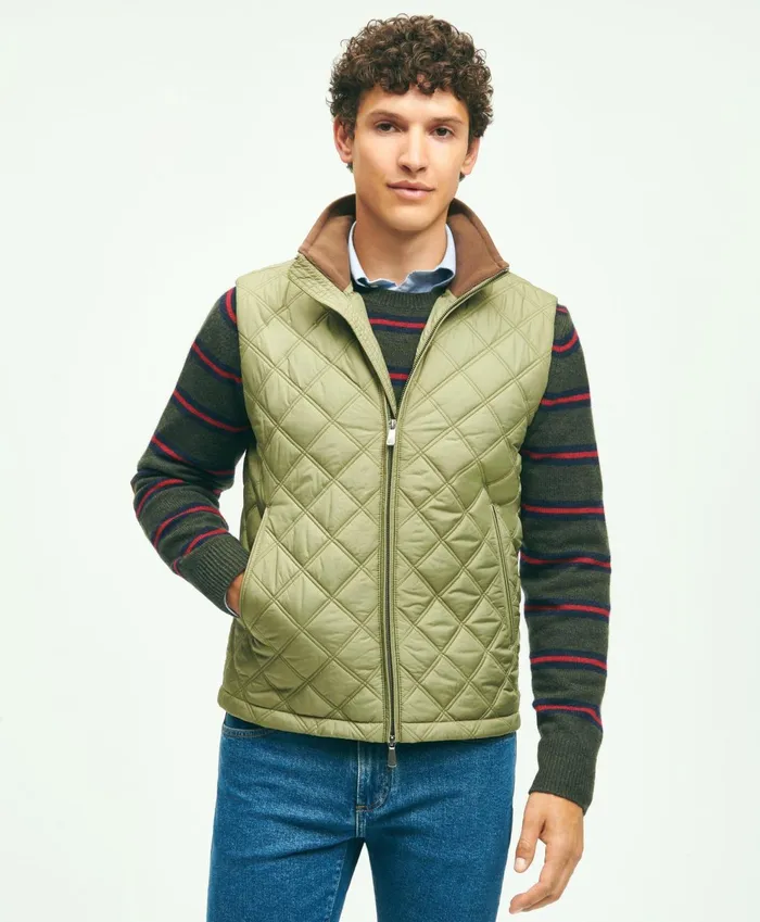 Coats andamp Jackets Men Brooks Brothers Paddock Diamond Quilted Vest Olive