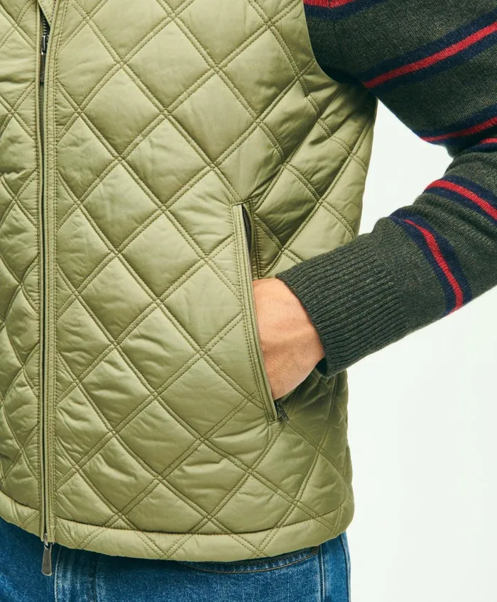 Coats andamp Jackets Men Brooks Brothers Paddock Diamond Quilted Vest Olive