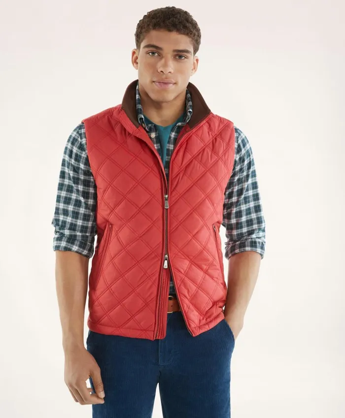 Coats andamp Jackets Men Brooks Brothers Paddock Diamond Quilted Vest Red