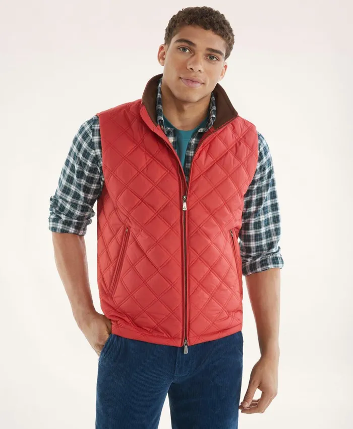 Coats andamp Jackets Men Brooks Brothers Paddock Diamond Quilted Vest Red