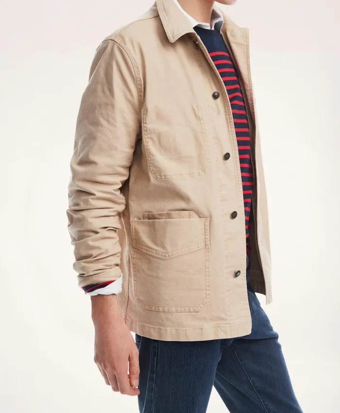 Coats andamp Jackets Men Brooks Brothers Stretch Canvas Chore Jacket Dark Beige