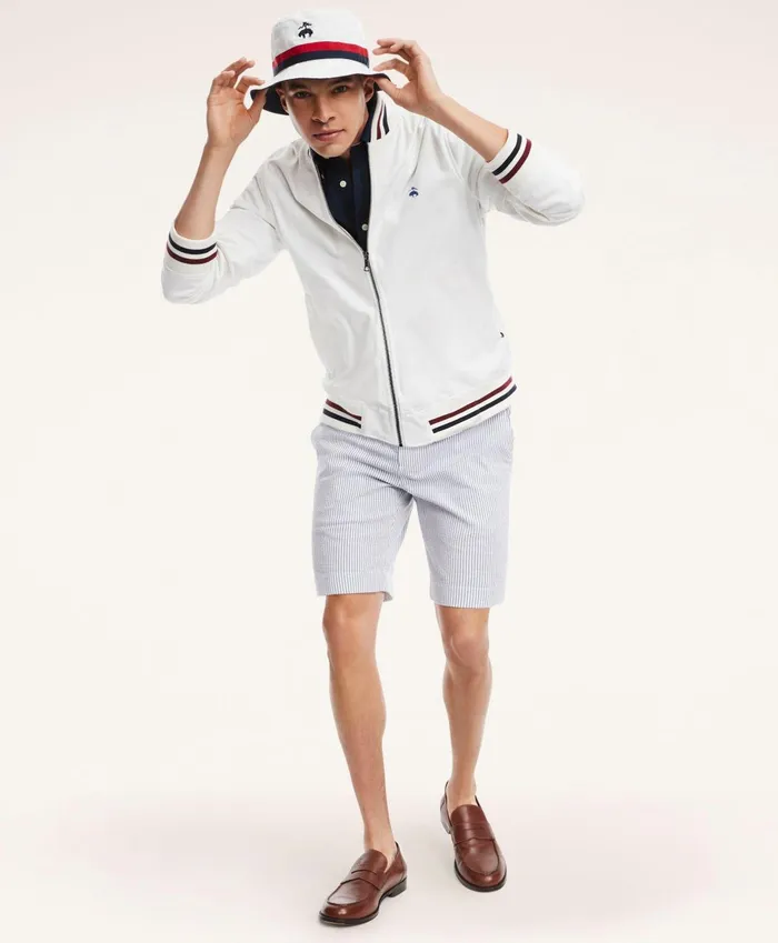 Coats andamp Jackets Men Brooks Brothers Stretch Cotton Tennis Bomber Jacket White