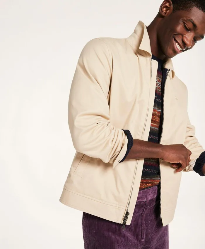 Coats andamp Jackets Men Brooks Brothers Stretch Cotton Twill Bomber Jacket Beige