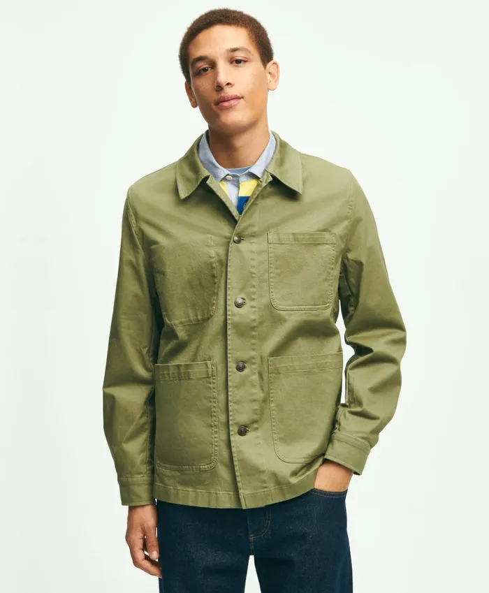 Coats andamp Jackets Men Brooks Brothers Stretch Cotton Twill Chore Jacket Olive