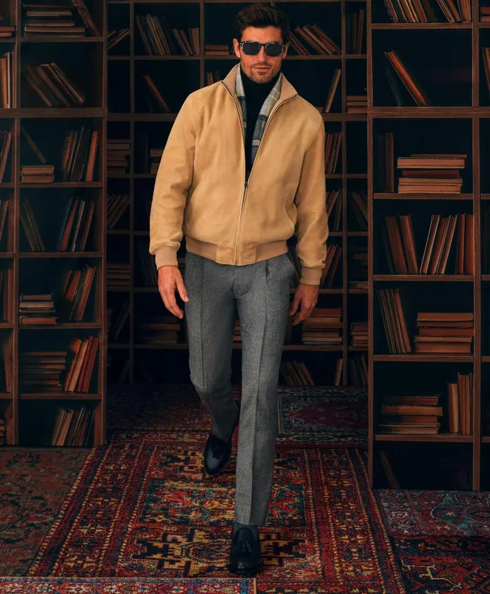Coats andamp Jackets Men Brooks Brothers Suede Bomber Jacket Light Beige